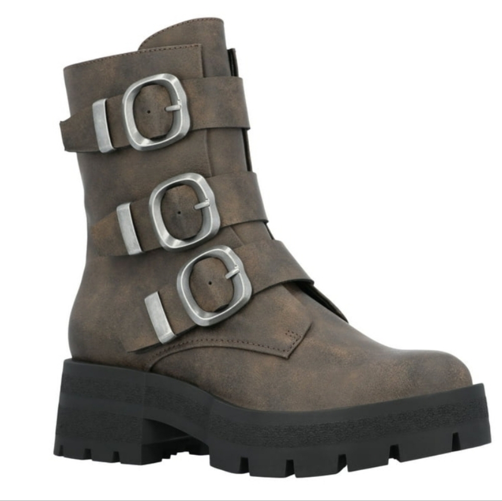 Madden NYC Faux Leather Buckle Combat Boots